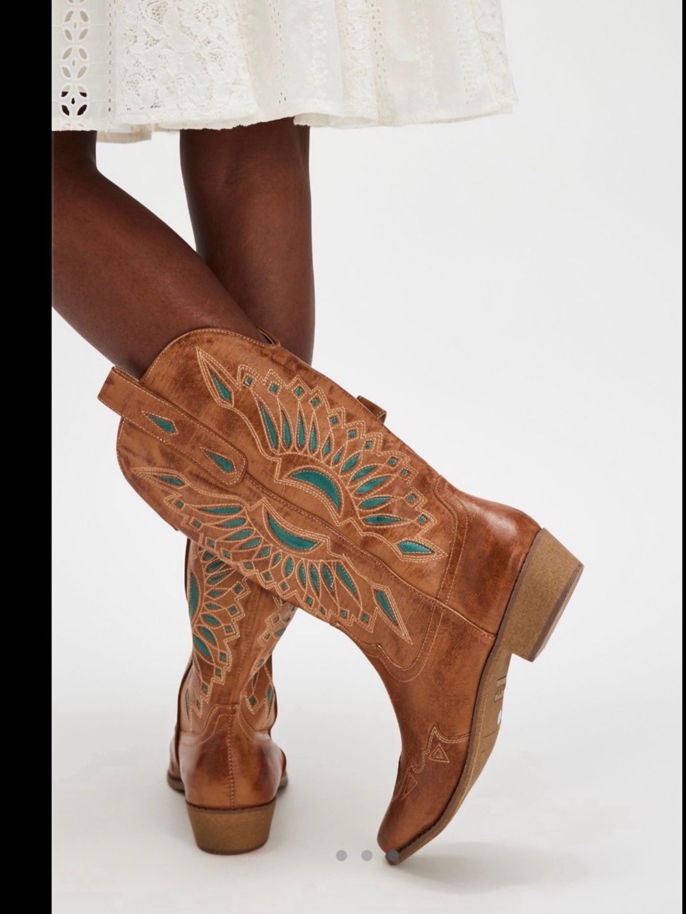 Free People Tan and Turquoise Western Boots